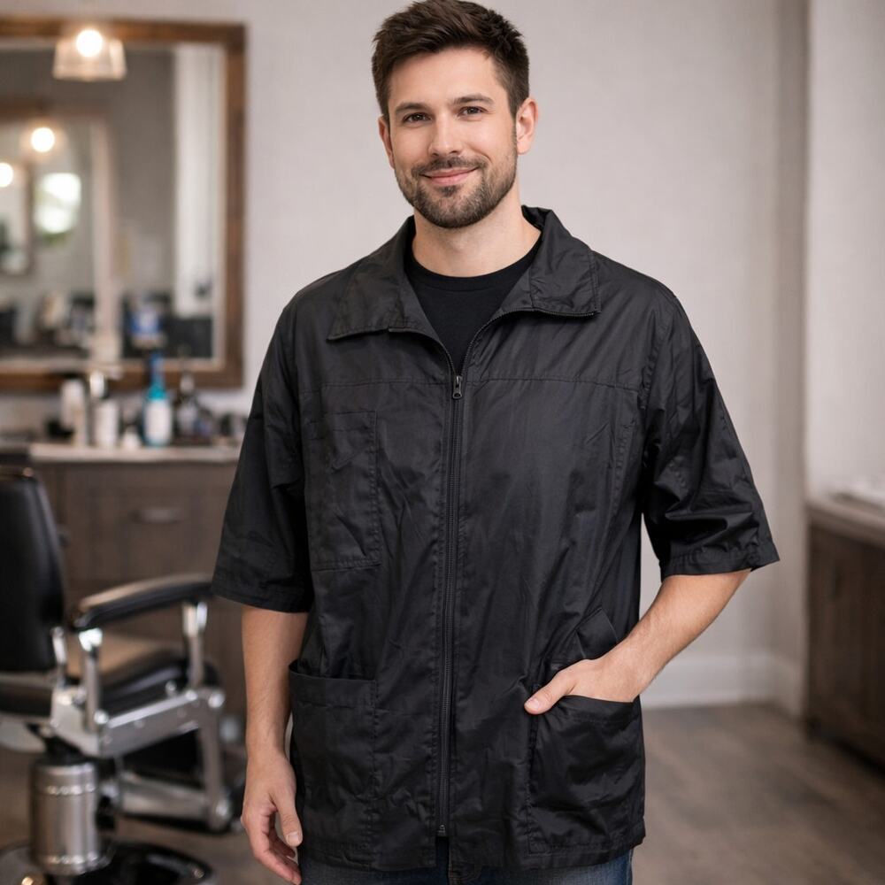 C22 Bric McMann Unisex Zip Front Work Jacket Multi Pocket Salon Barber Groomer